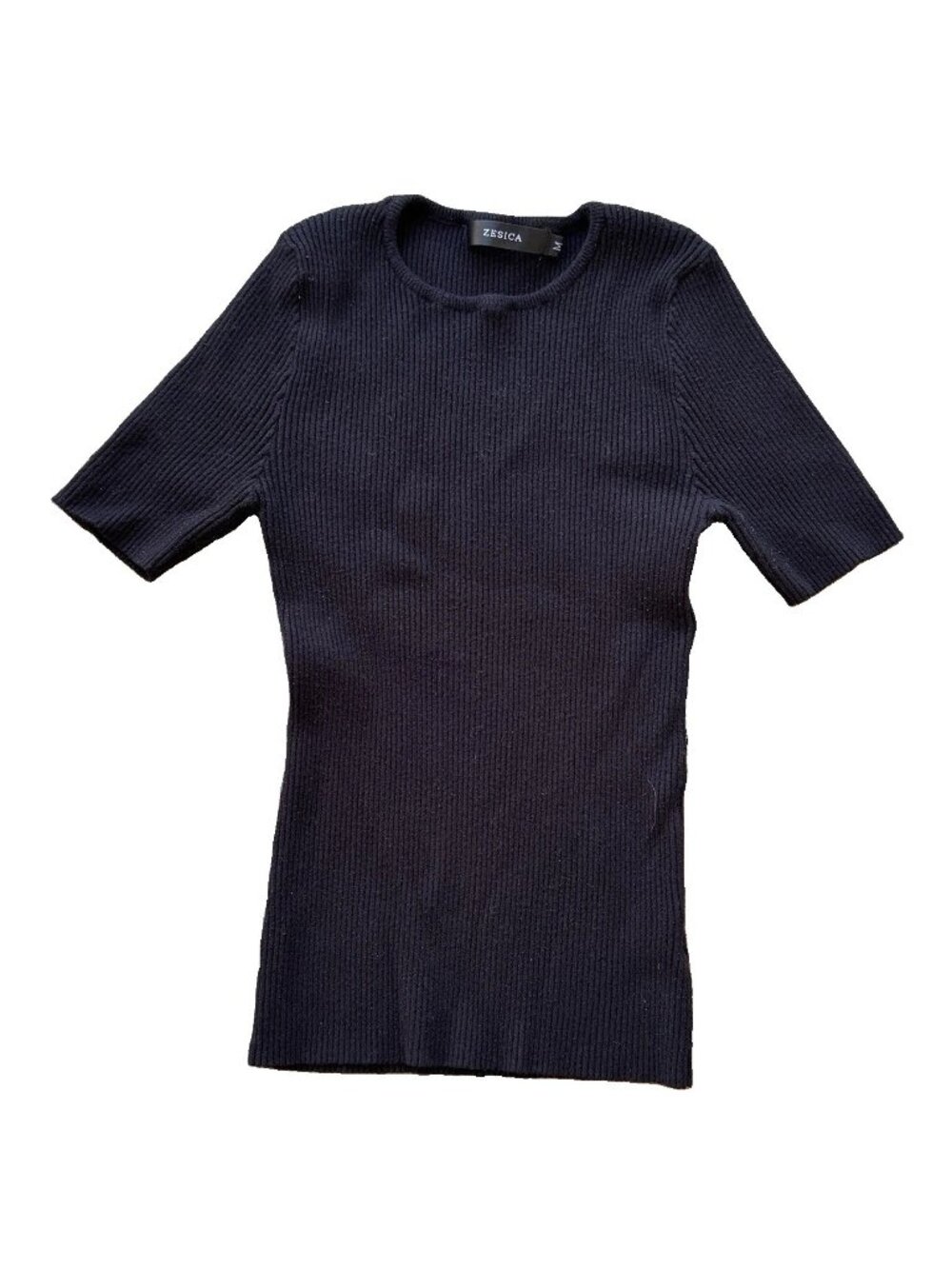Zesica Womens Black Short Sleeved Ribbed Sweater Viscose Blend Size Medium